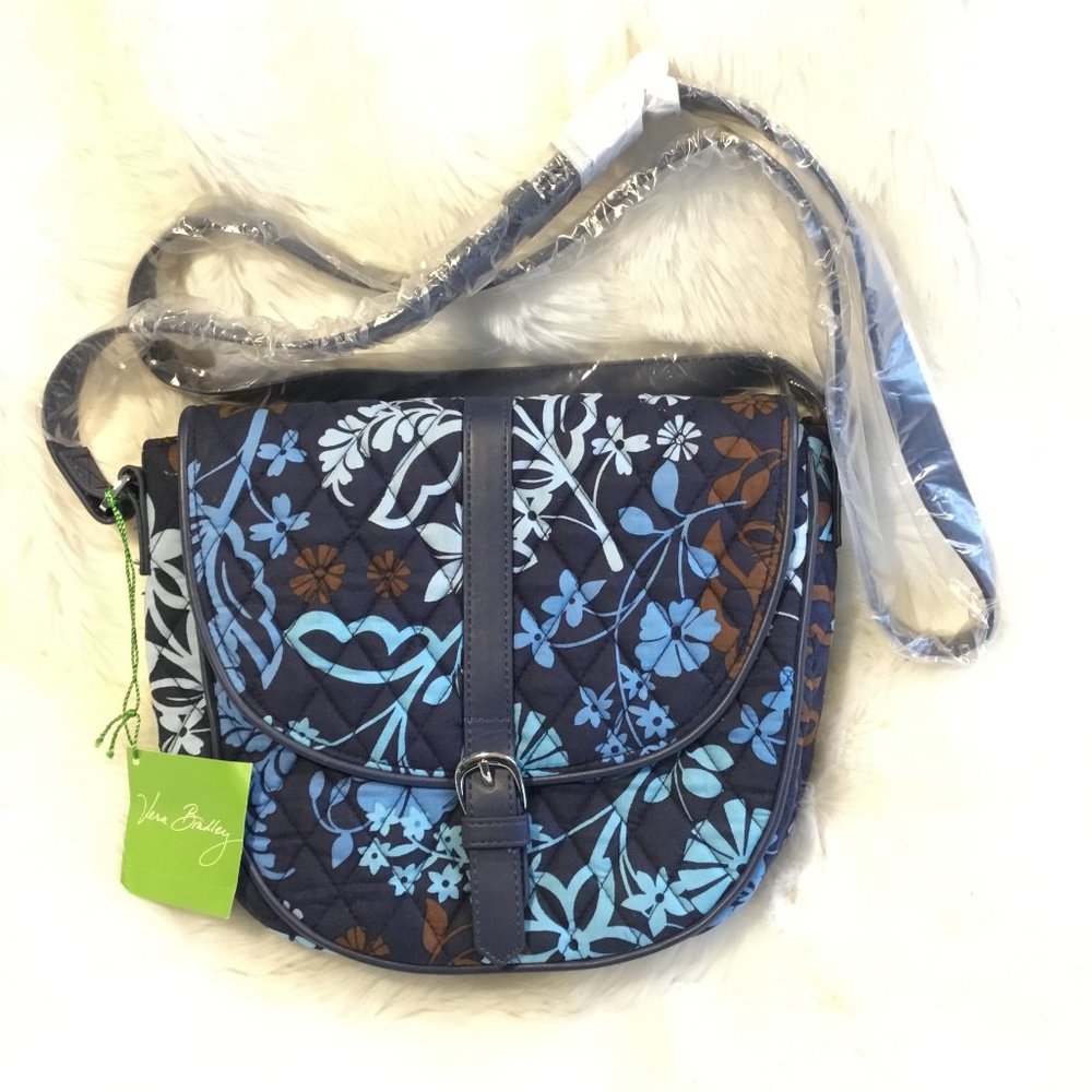 NWT Vera Bradley Slim Saddle Bag Java Floral Crossbody Purse